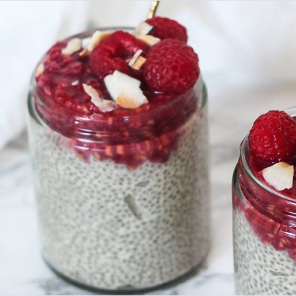 Chia Pudding with Raspberries and Protein - Heather Weddell